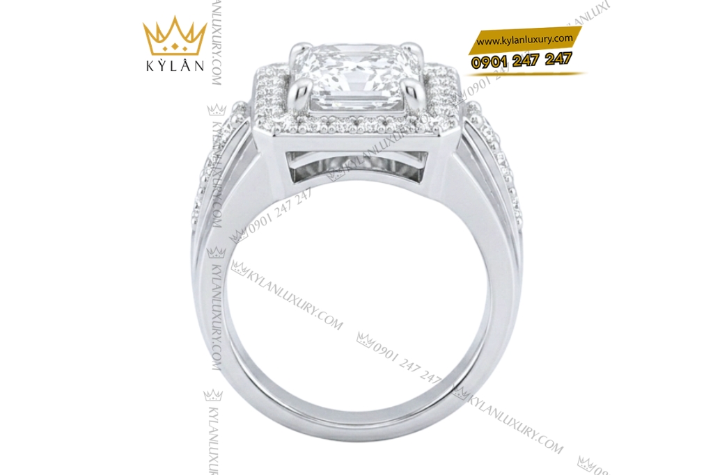 Nhẫn nam vàng trắng Au750 đính kim cương