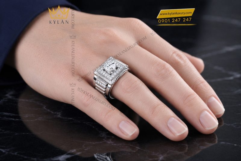 Nhẫn nam vàng trắng Au750 đính kim cương