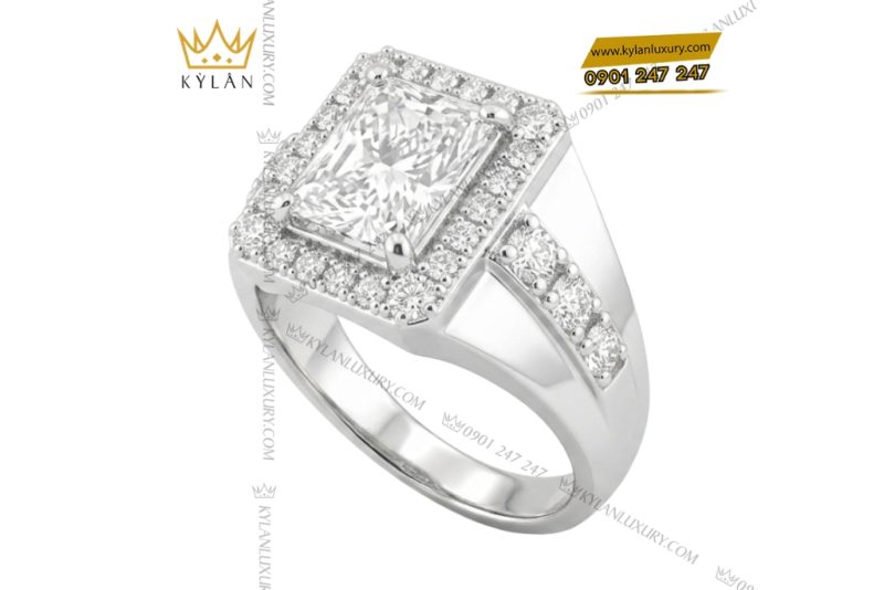 Nhẫn nam vàng trắng Au750 đính kim cương