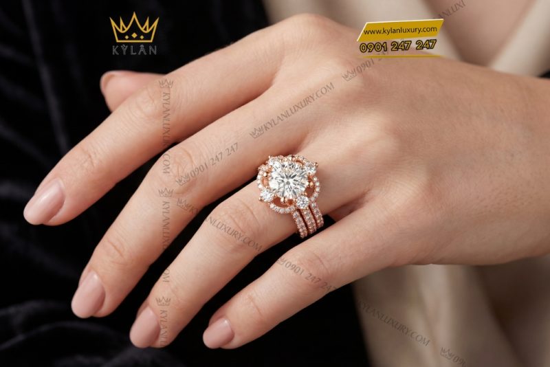 Nhẫn nữ vàng hồng Au750 đính kim cương