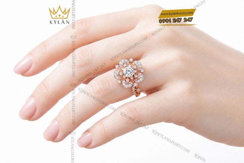 Nhẫn nữ vàng hồng Au750 đính kim cương