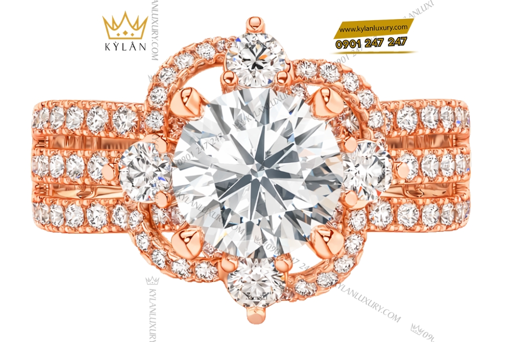 Nhẫn nữ vàng hồng Au750 đính kim cương 4 Nhẫn nữ vàng hồng Au750 đính kim cương