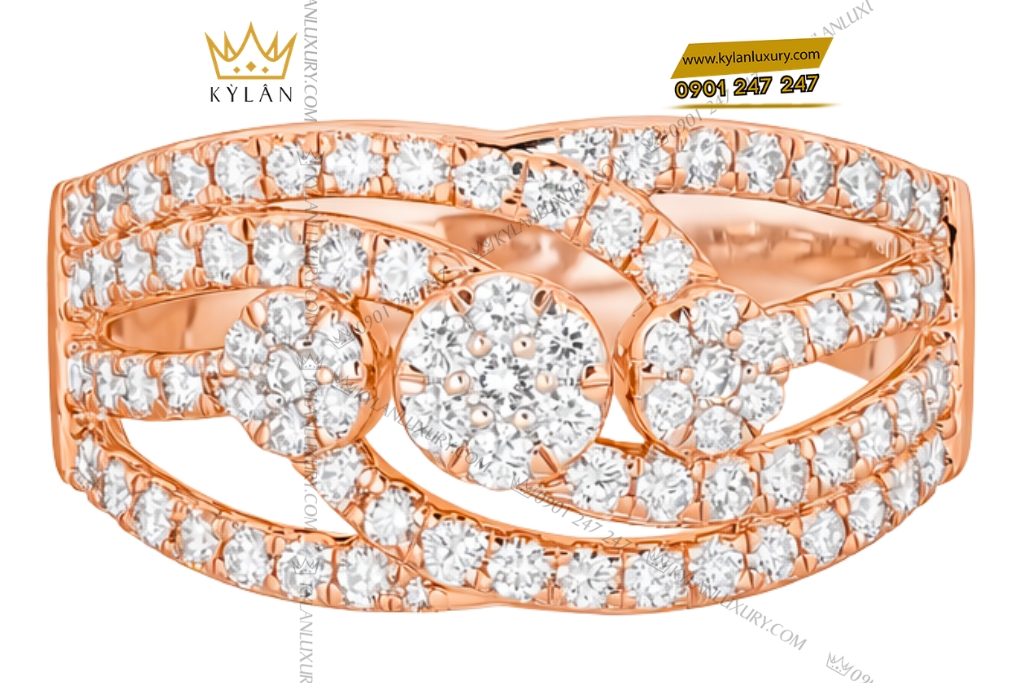 Nhẫn nữ vàng hồng Au750 đính kim cương