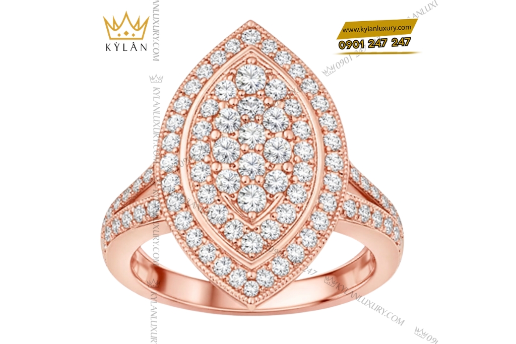 Nhẫn nữ vàng hồng Au750 đính kim cương