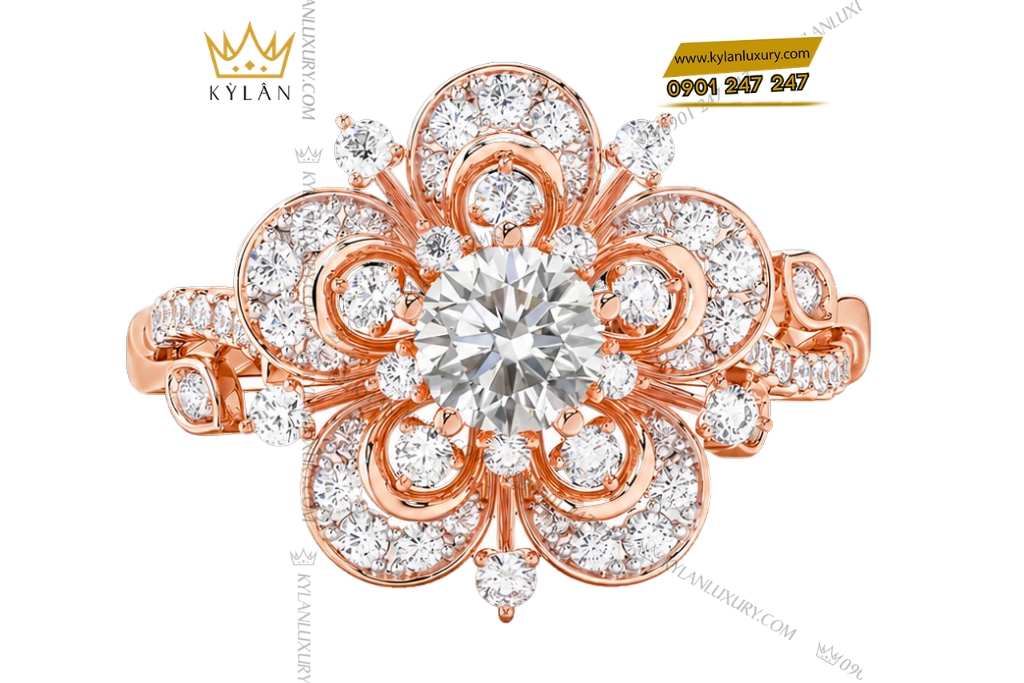 Nhẫn nữ vàng hồng Au750 đính kim cương