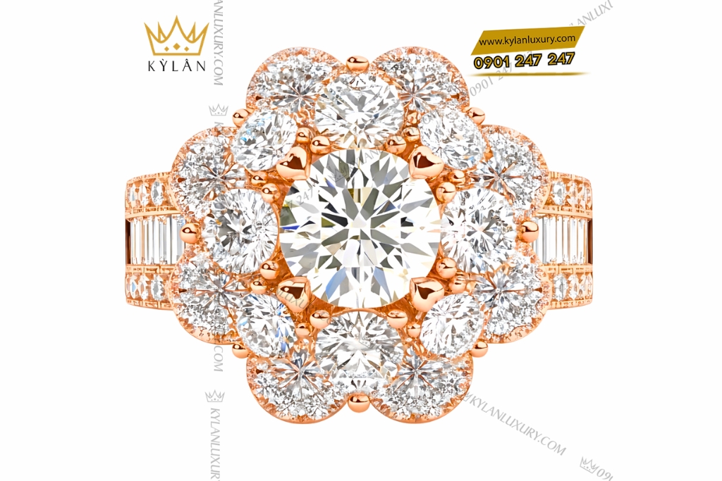 Nhẫn nữ vàng hồng Au750 đính kim cương