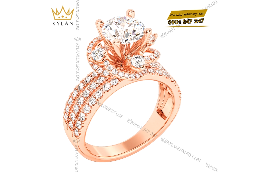 Nhẫn nữ vàng hồng Au750 đính kim cương 7 Nhẫn nữ vàng hồng Au750 đính kim cương