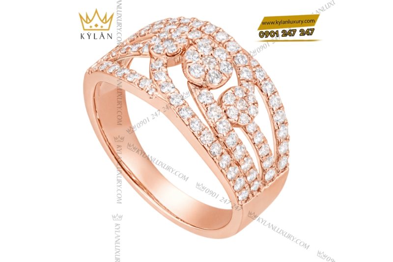 Nhẫn nữ vàng hồng Au750 đính kim cương