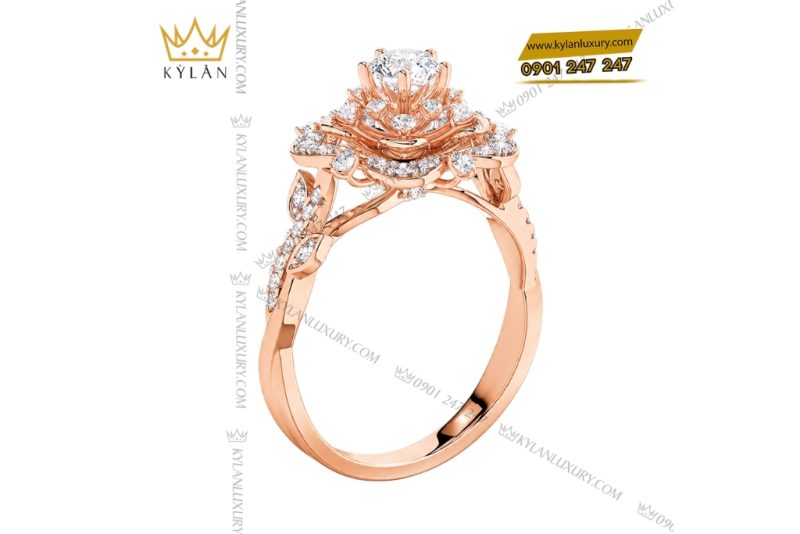 Nhẫn nữ vàng hồng Au750 đính kim cương
