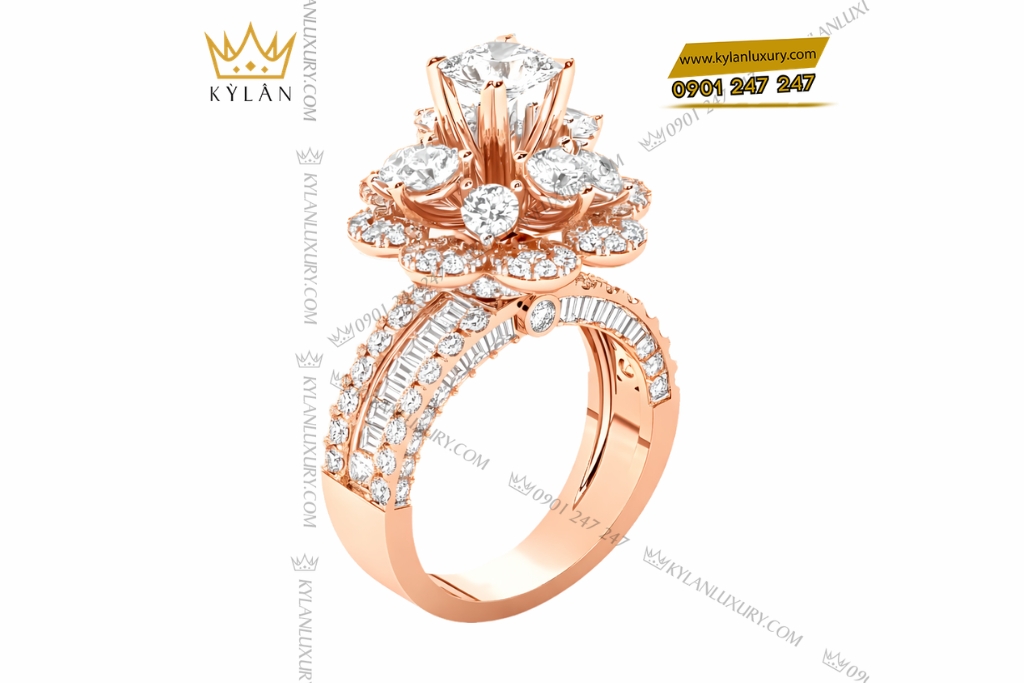 Nhẫn nữ vàng hồng Au750 đính kim cương