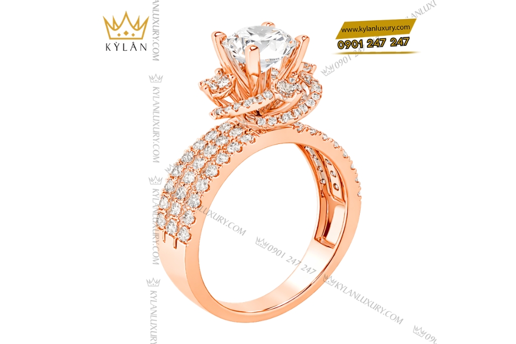 Nhẫn nữ vàng hồng Au750 đính kim cương 10 Kỳ Lân Luxury Nhan nu vang hong Au750 dinh kim cuong 4 1 Nhẫn nữ vàng hồng Au750 đính kim cương