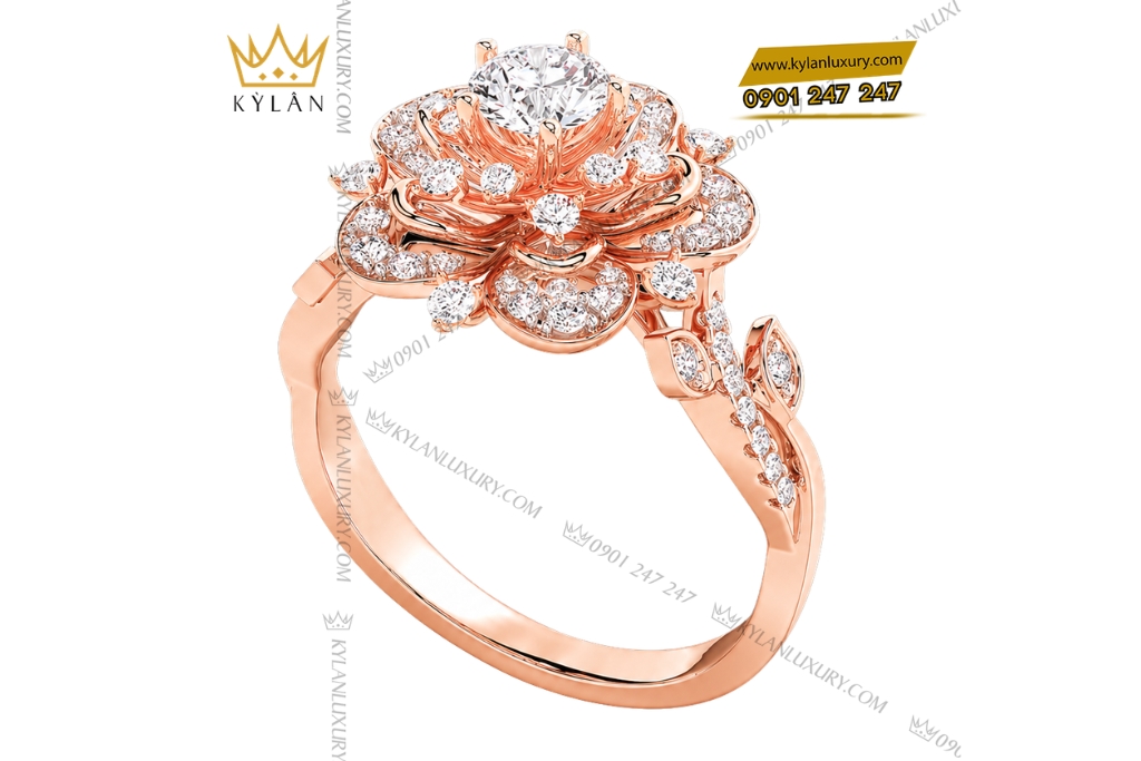 Nhẫn nữ vàng hồng Au750 đính kim cương