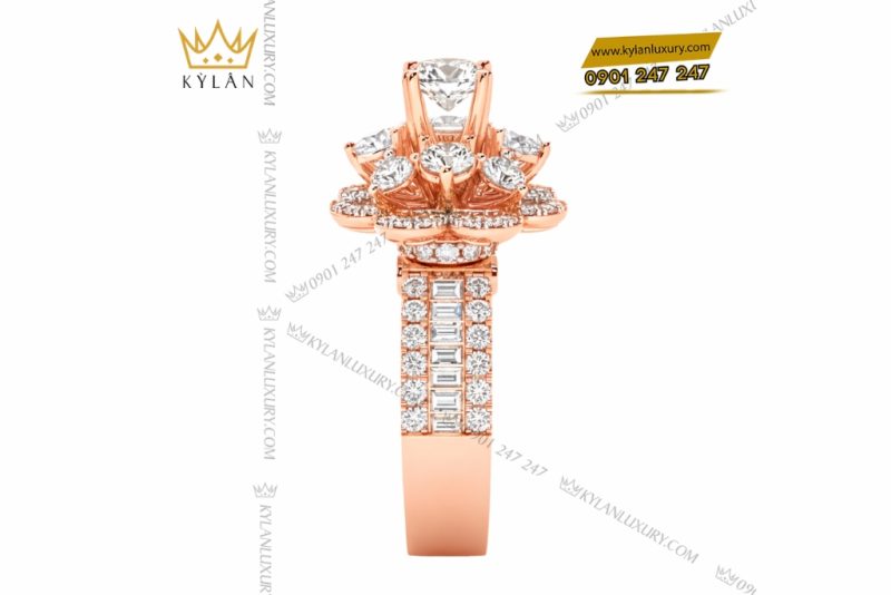 Nhẫn nữ vàng hồng Au750 đính kim cương