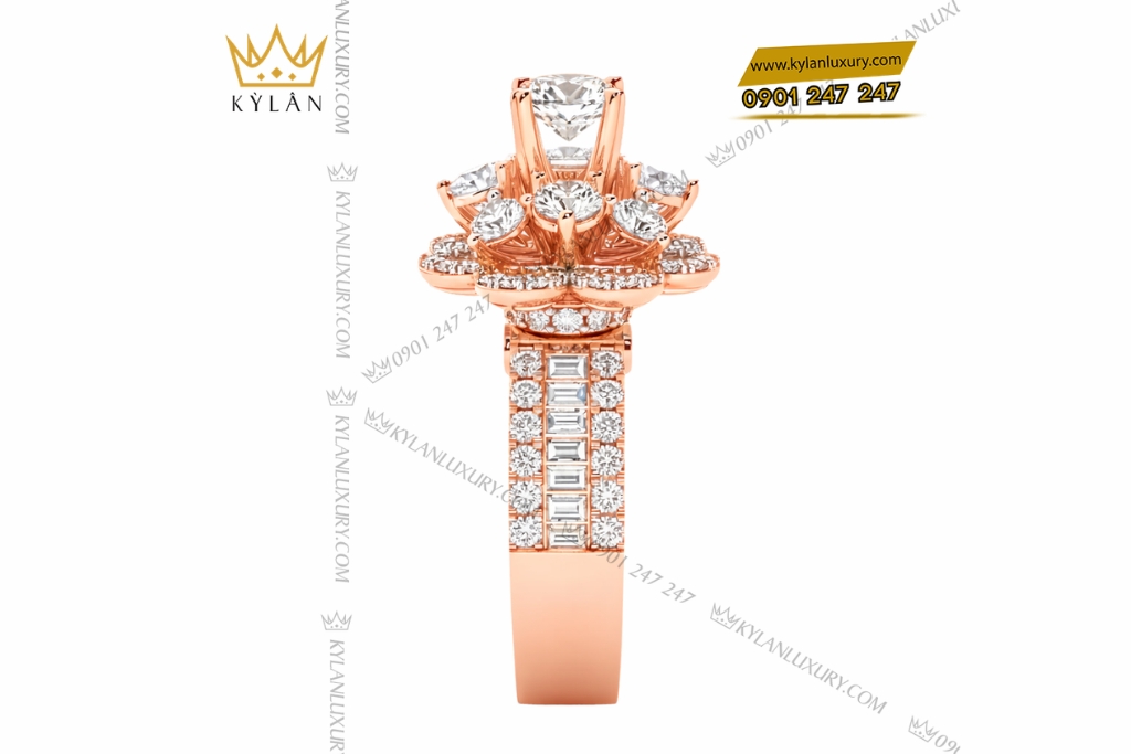 Nhẫn nữ vàng hồng Au750 đính kim cương