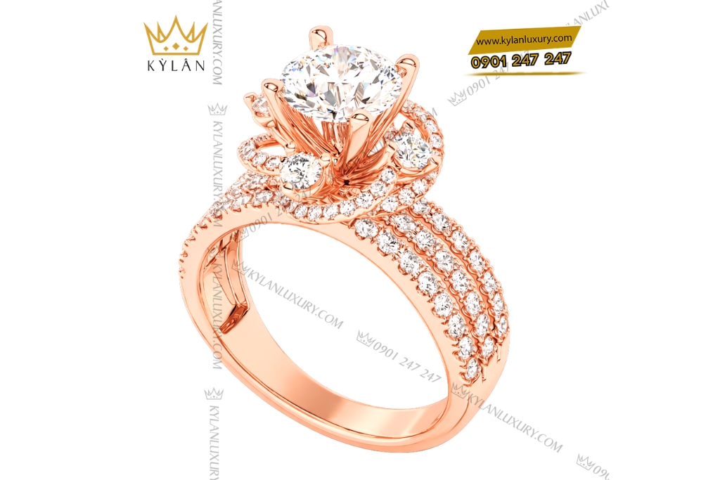 Nhẫn nữ vàng hồng Au750 đính kim cương 2 Nhẫn nữ vàng hồng Au750 đính kim cương