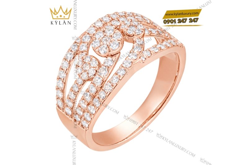 Nhẫn nữ vàng hồng Au750 đính kim cương