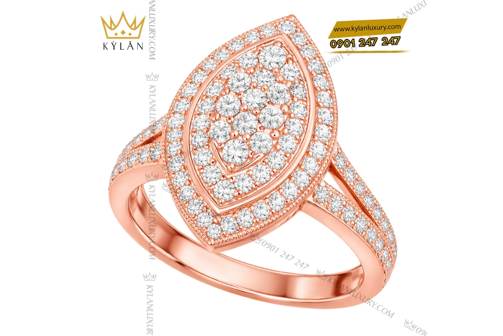 Nhẫn nữ vàng hồng Au750 đính kim cương