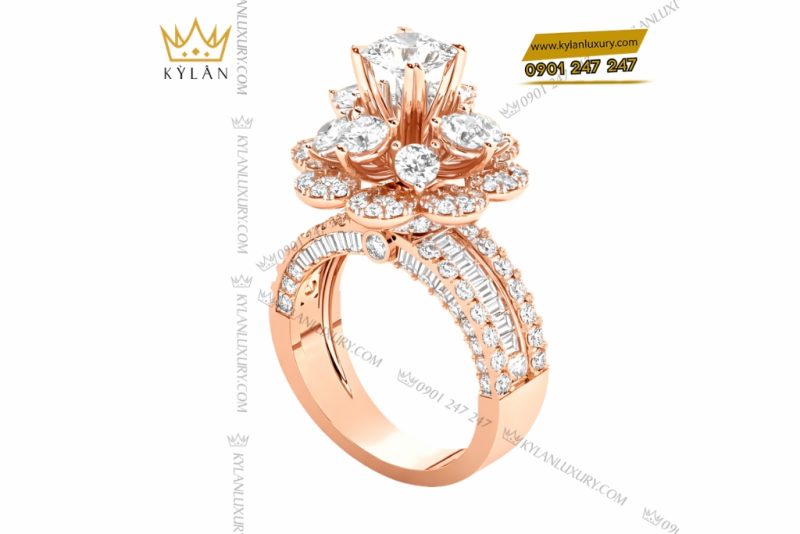 Nhẫn nữ vàng hồng Au750 đính kim cương