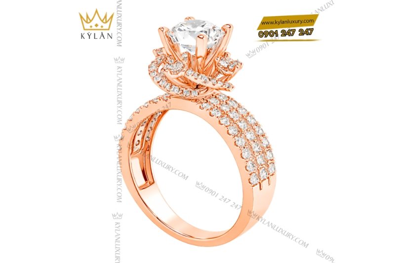 Nhẫn nữ vàng hồng Au750 đính kim cương