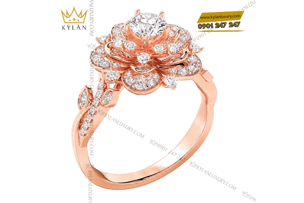 Kỳ Lân Luxury Nhan nu vang hong Au750 dinh kim cuong 6 4 Nhẫn nữ vàng hồng Au750 đính kim cương