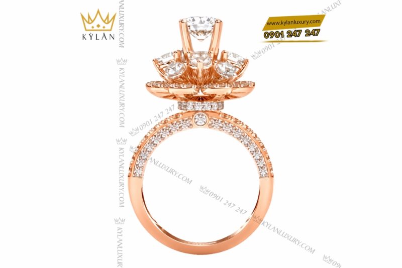 Nhẫn nữ vàng hồng Au750 đính kim cương