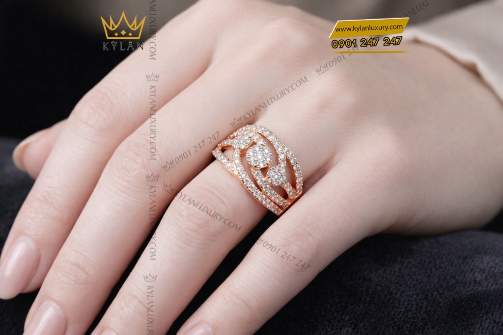 Nhẫn nữ vàng hồng Au750 đính kim cương