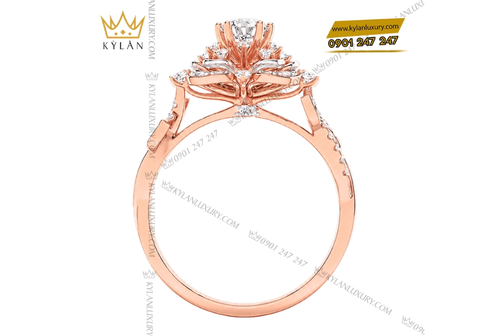 Nhẫn nữ vàng hồng Au750 đính kim cương