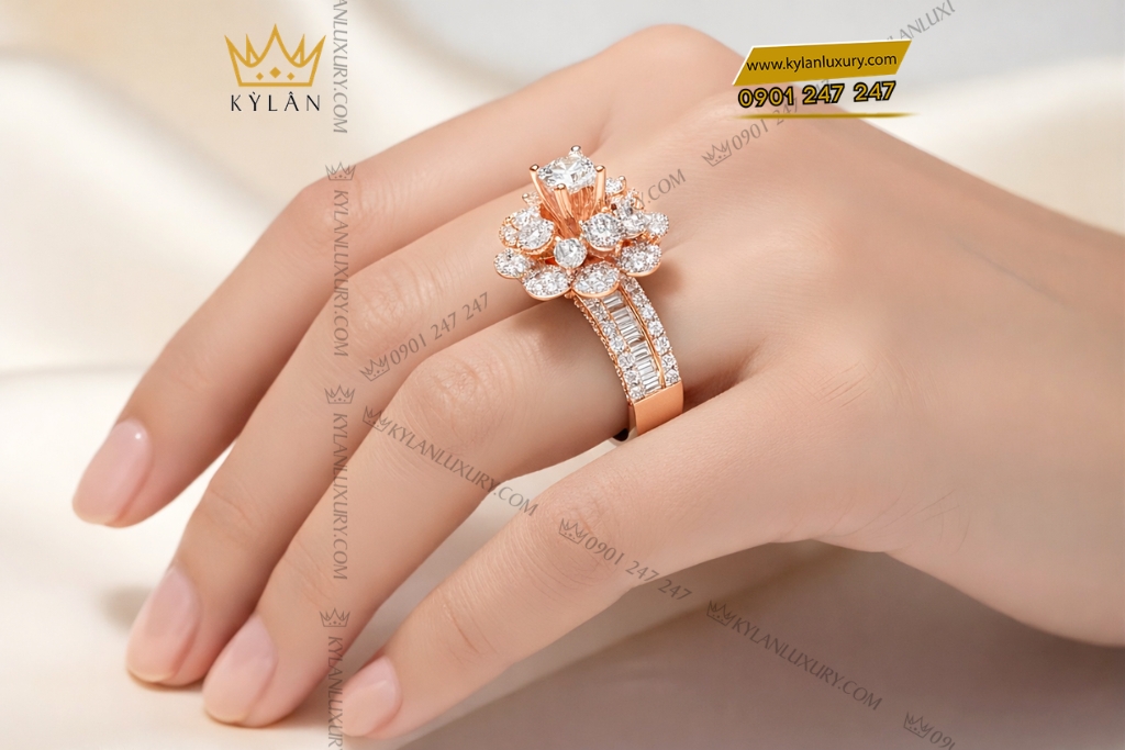 Kỳ Lân Luxury Nhan nu vang hong Au750 dinh kim cuong 7 Nhẫn nữ vàng hồng Au750 đính kim cương