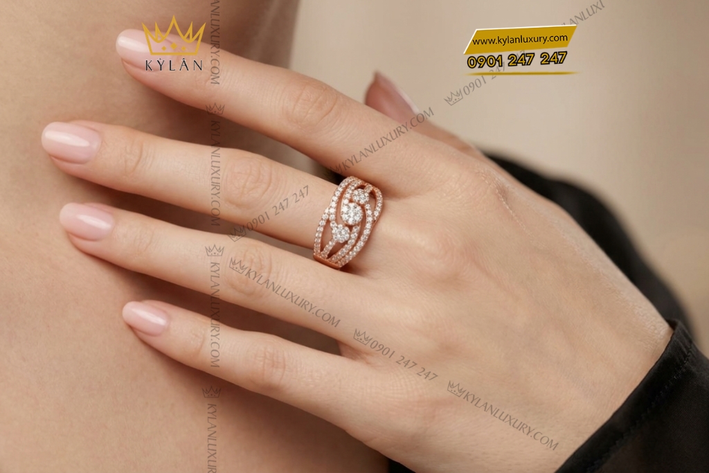 Kỳ Lân Luxury Nhan nu vang hong Au750 dinh kim cuong 8 2 Nhẫn nữ vàng hồng Au750 đính kim cương