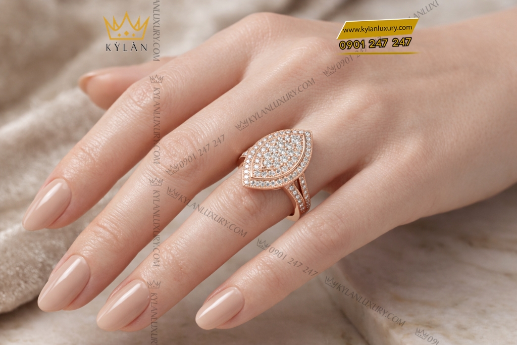 Nhẫn nữ vàng hồng Au750 đính kim cương