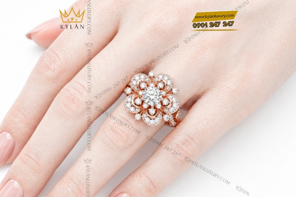 Kỳ Lân Luxury Nhan nu vang hong Au750 dinh kim cuong 8 4 Nhẫn nữ vàng hồng Au750 đính kim cương