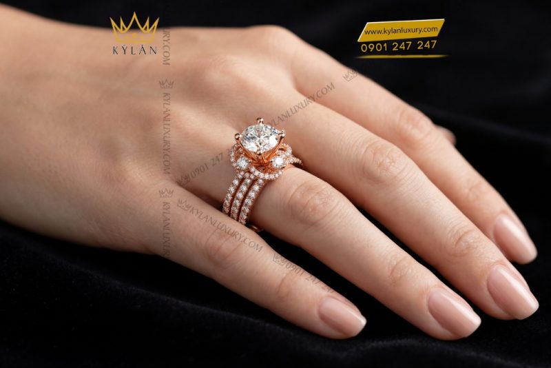 Nhẫn nữ vàng hồng Au750 đính kim cương