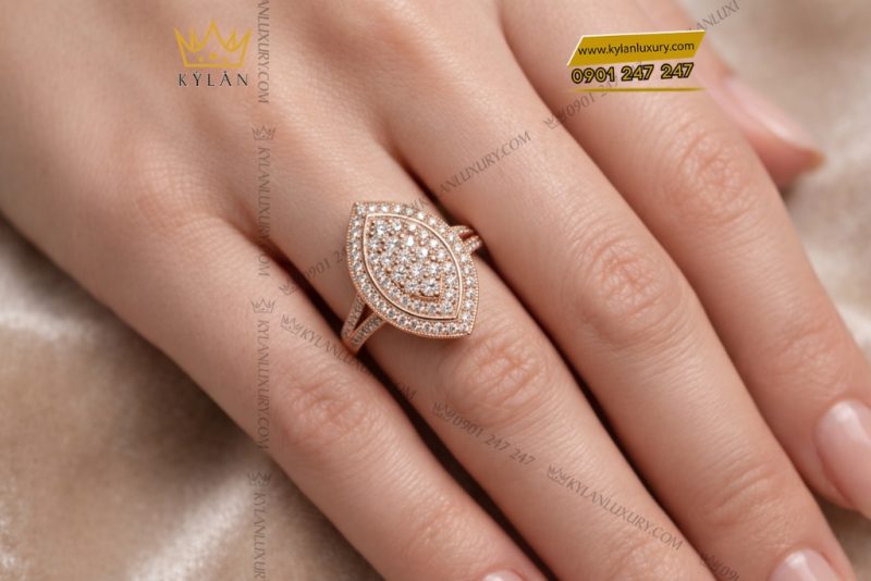 Nhẫn nữ vàng hồng Au750 đính kim cương
