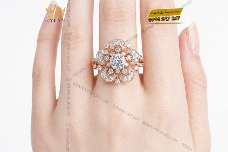 Nhẫn nữ vàng hồng Au750 đính kim cương