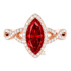 Nhẫn nữ vàng hồng Au750 đính kim cương và đá sapphire đỏ