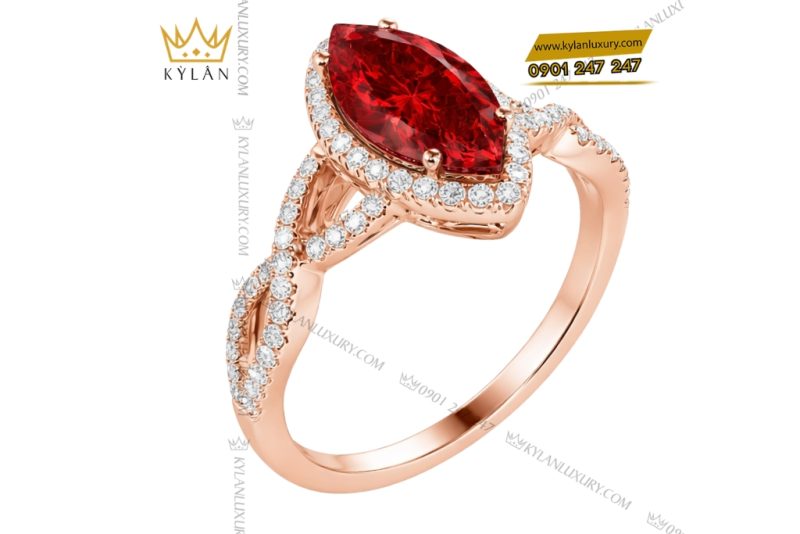Nhẫn nữ vàng hồng Au750 đính kim cương và đá sapphire đỏ