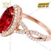 Nhẫn nữ vàng hồng Au750 đính kim cương và đá sapphire đỏ