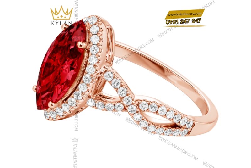 Nhẫn nữ vàng hồng Au750 đính kim cương và đá sapphire đỏ