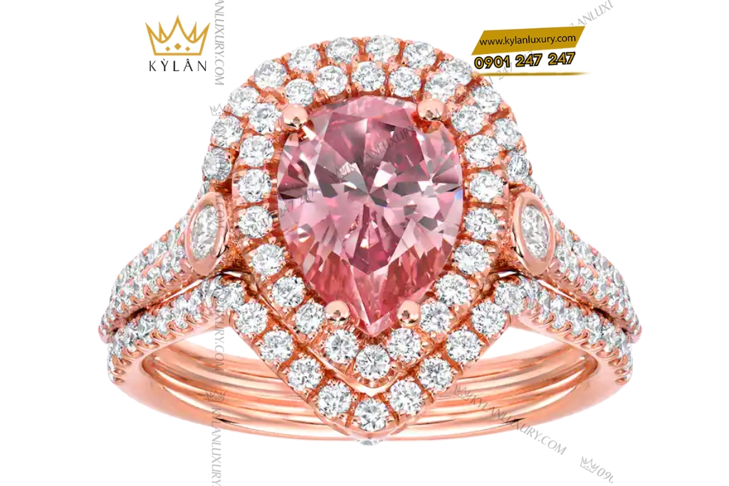 Nhẫn nữ vàng hồng Au750 đính kim cương và sapphire hồng 3 Nhẫn nữ vàng hồng Au750 đính kim cương và sapphire hồng