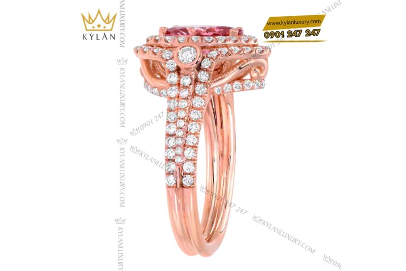 Nhẫn nữ vàng hồng Au750 đính kim cương và sapphire hồng