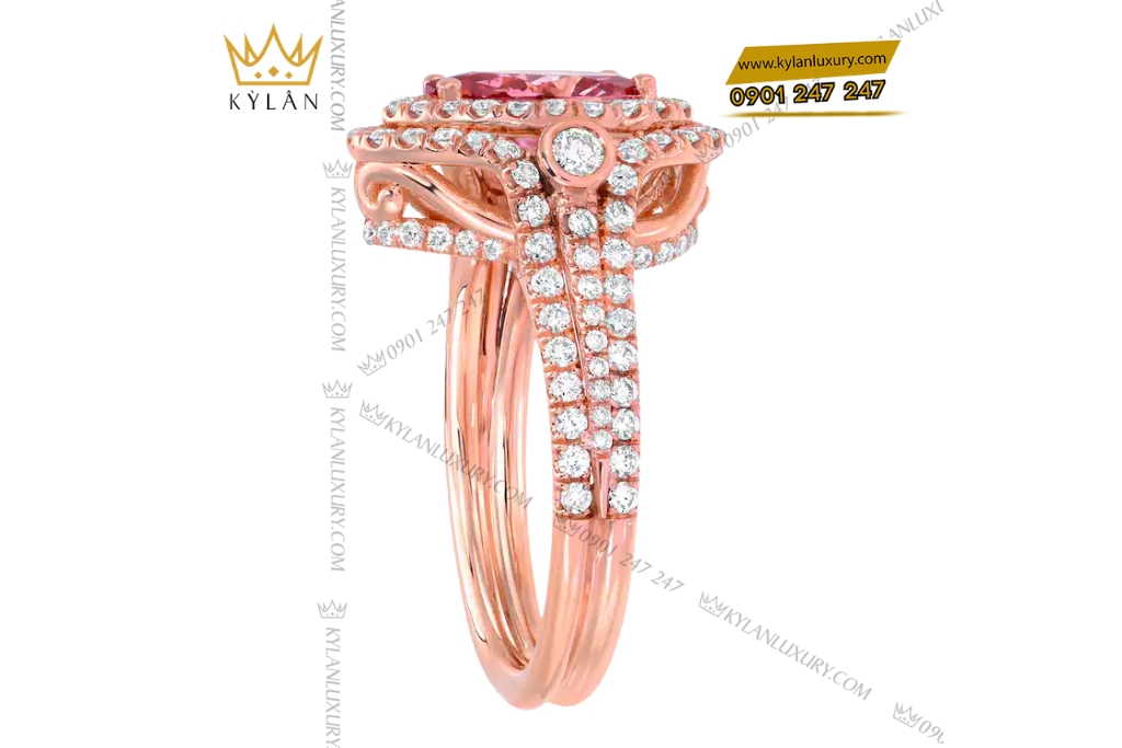Nhẫn nữ vàng hồng Au750 đính kim cương và sapphire hồng 12 Kỳ Lân Luxury Nhan nu vang hong Au750 dinh kim cuong va sapphire hong 5 Nhẫn nữ vàng hồng Au750 đính kim cương và sapphire hồng