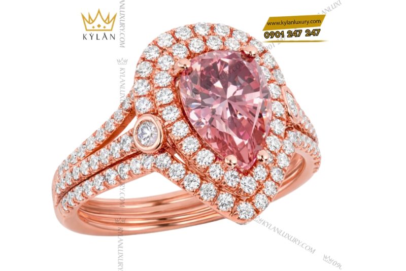 Nhẫn nữ vàng hồng Au750 đính kim cương và sapphire hồng