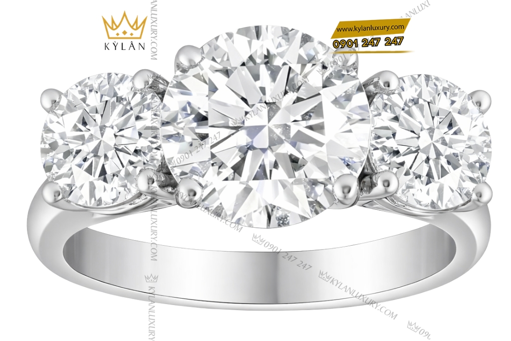 Nhẫn nữ vàng trắng Au750 đính kim cương