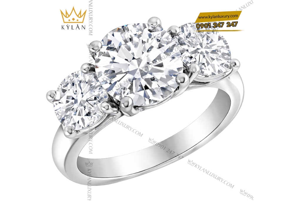 Nhẫn nữ vàng trắng Au750 đính kim cương