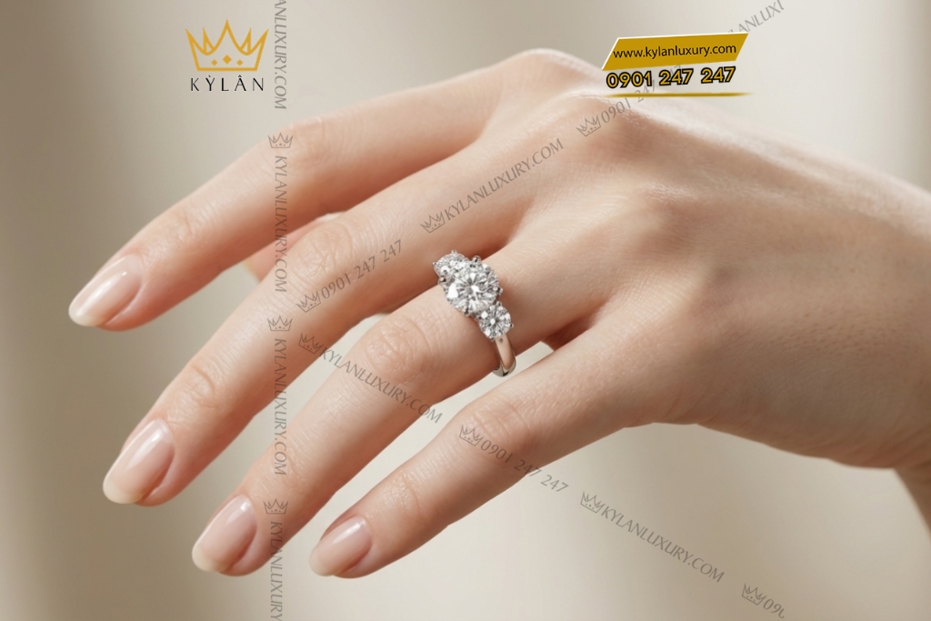 Kỳ Lân Luxury Nhan nu vang trang Au750 dinh kim cuong 18 Nhẫn nữ vàng trắng Au750 đính kim cương