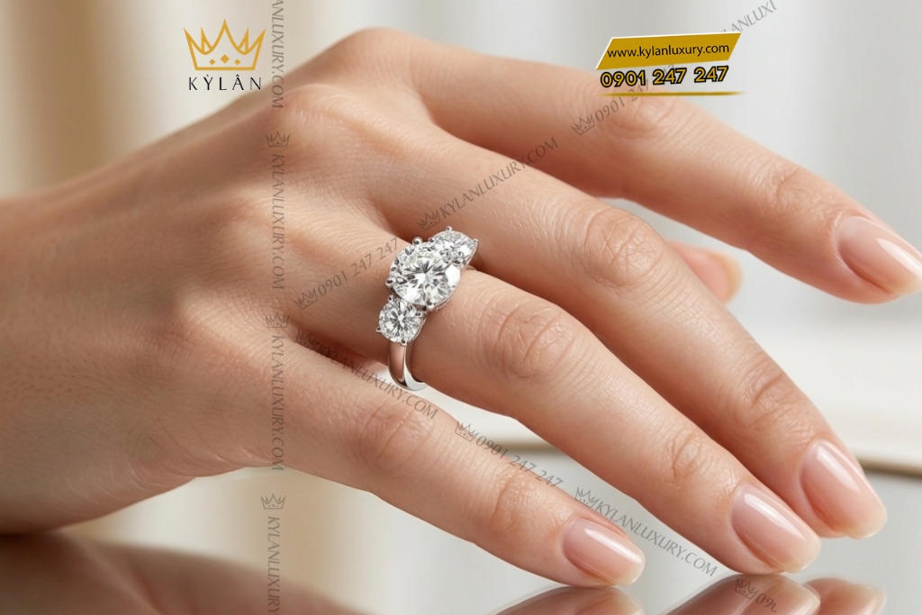 Nhẫn nữ vàng trắng Au750 đính kim cương