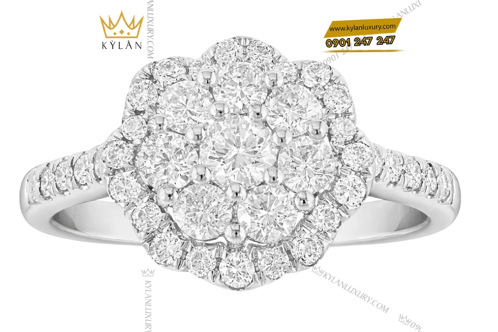 Nhẫn nữ vàng trắng Au750 đính kim cương