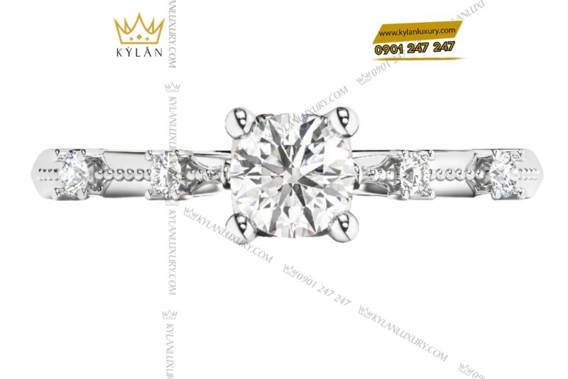 Nhẫn nữ vàng trắng Au750 đính kim cương