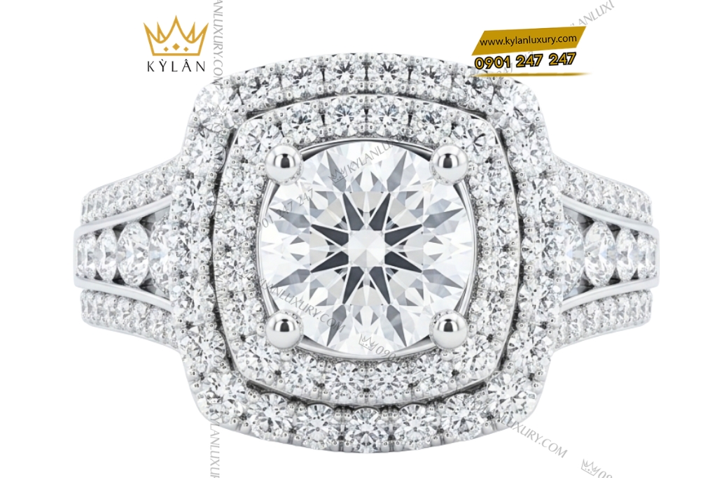 Nhẫn nữ vàng trắng Au750 đính kim cương