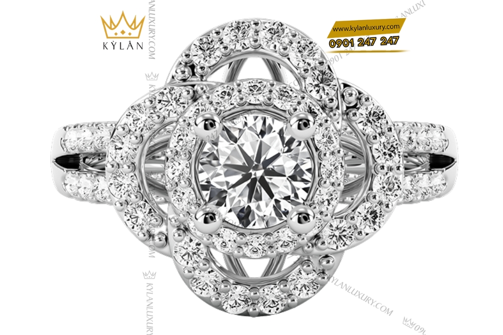 Nhẫn nữ vàng trắng Au750 đính kim cương